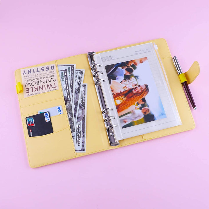 A5 PU Leather Binder 6-Ring Notebook Cover Refillable Personal Planner Budget Binder - tiefossi