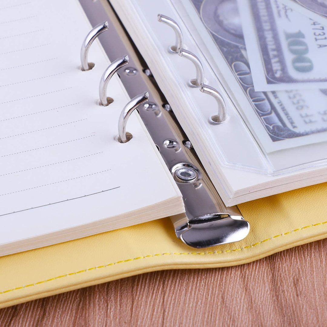 A5 PU Leather Binder 6-Ring Notebook Cover Refillable Personal Planner Budget Binder - tiefossi