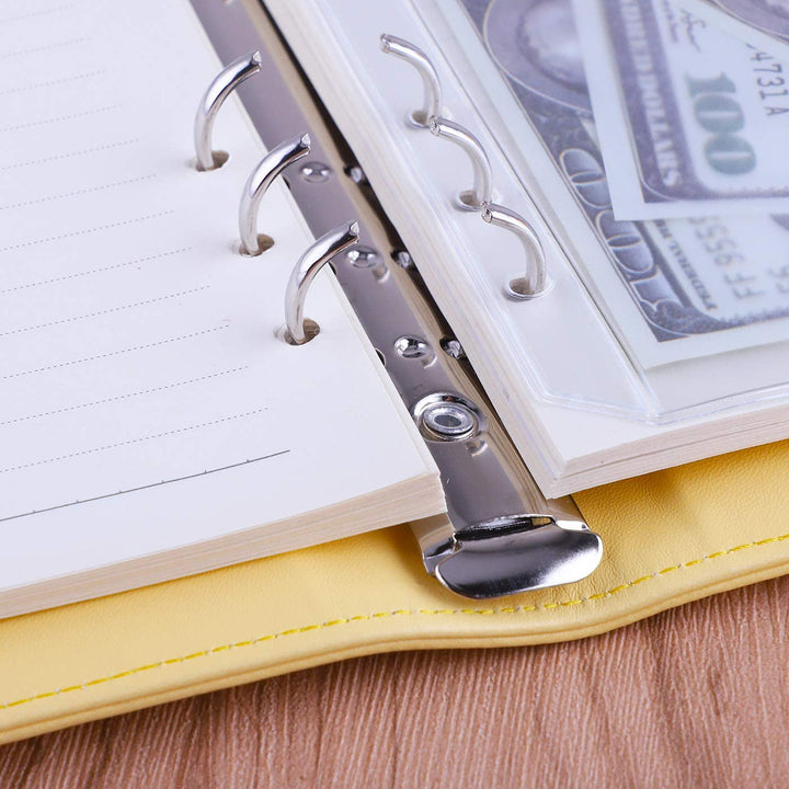 A5 PU Leather Binder 6-Ring Notebook Cover Refillable Personal Planner Budget Binder - tiefossi