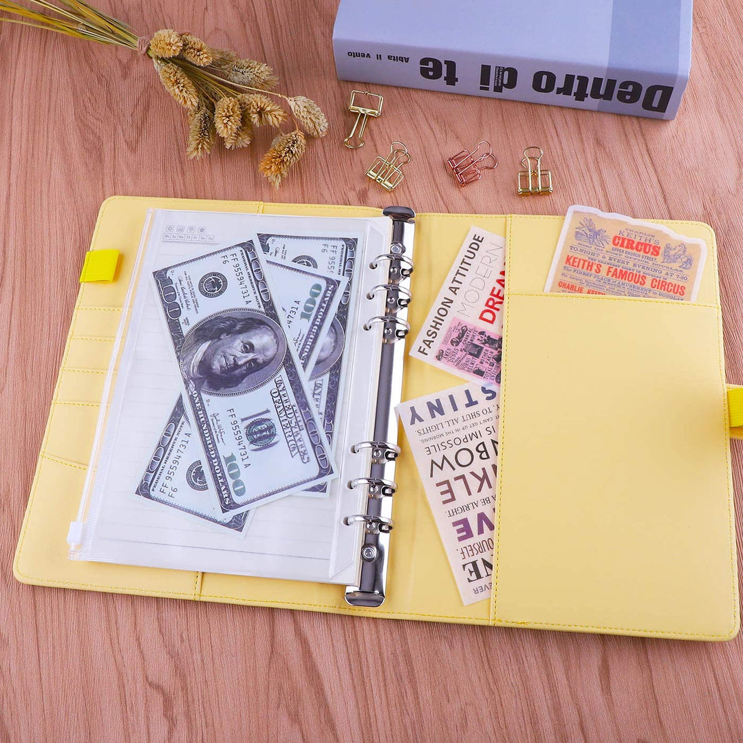 A5 PU Leather Binder 6-Ring Notebook Cover Refillable Personal Planner Budget Binder - tiefossi