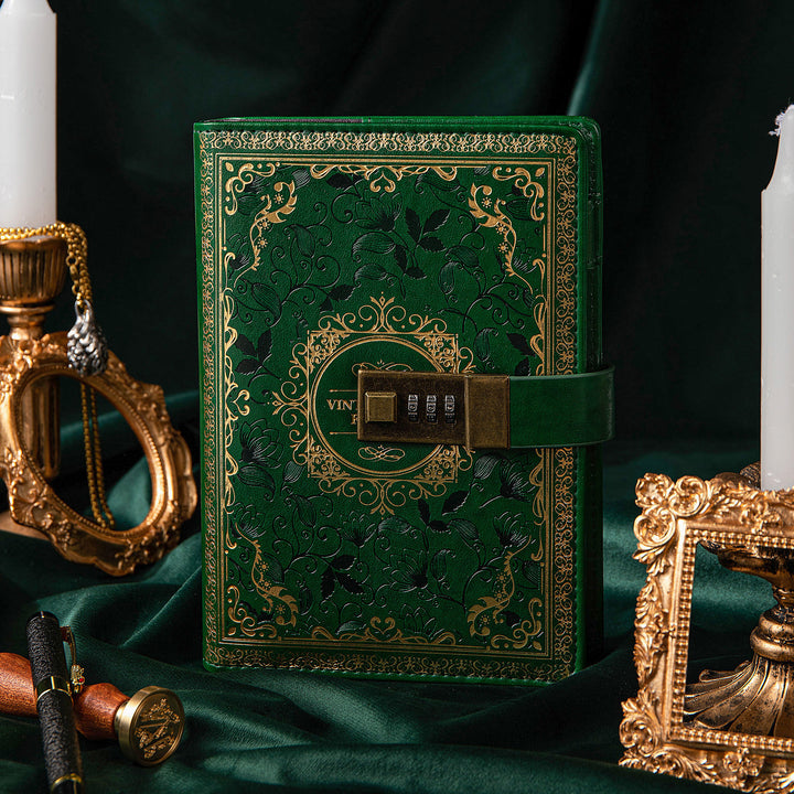 Leather 3D Vintage Flower Lock Journal - B6 - Ruled - Green