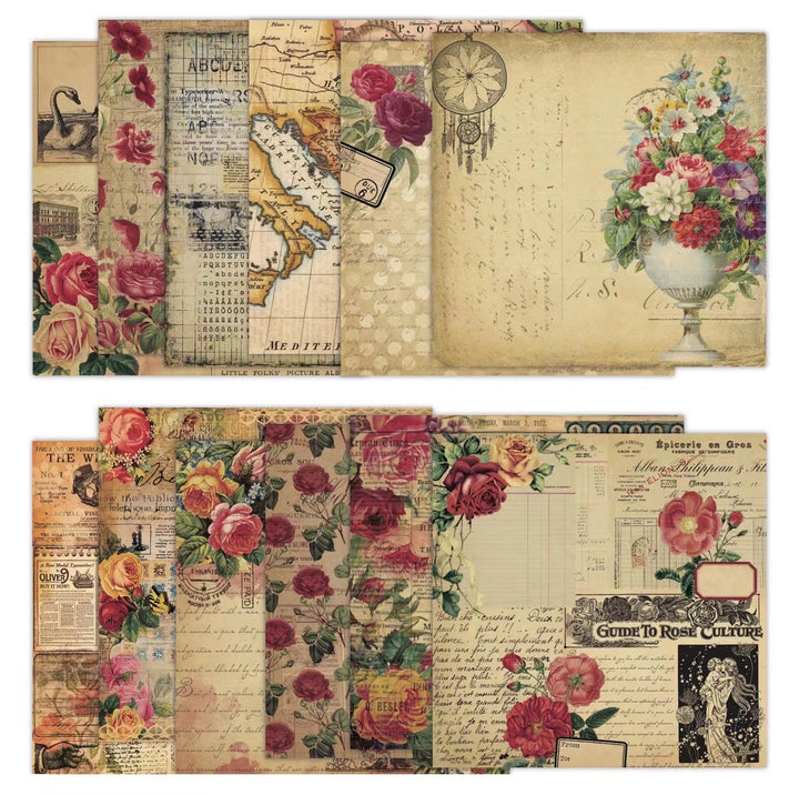 Vintage Scrapbook Paper Pad - Rose - 24 Sheets