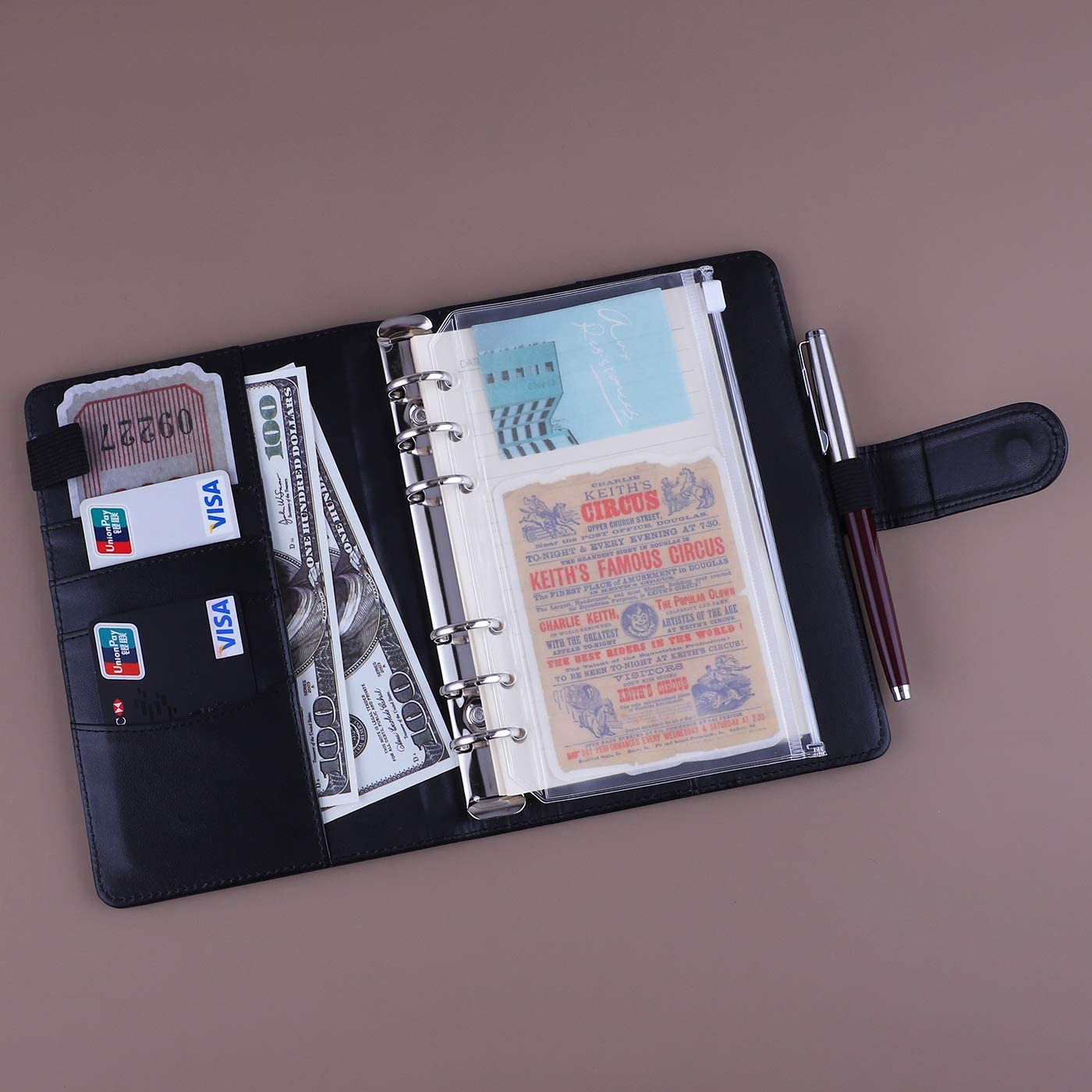 A6 PU Leather Notebook Binder Refillable Budget Binder for A6 Paper, Loose Leaf Personal Planner Binder Cover - tiefossi