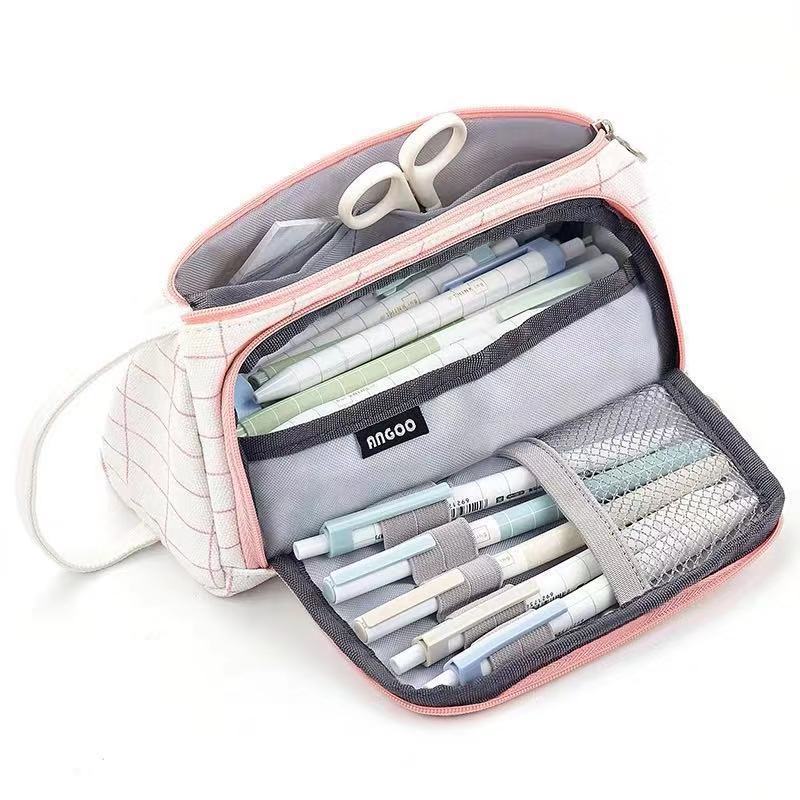 Large Capacity Colored Canvas Storage Pouch Marker Pen Pencil Case Stationery Bag Holder For Middle High School Office College Student Girl Women Gift - tiefossi